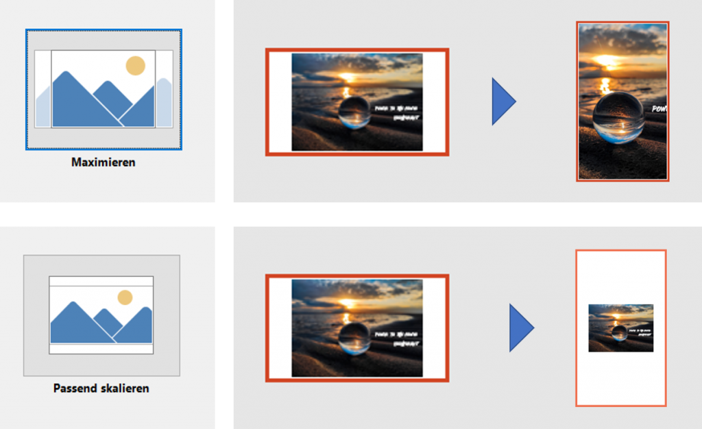 PowerPoint Hochformat einrichten Maximieren oder passend skalieren
